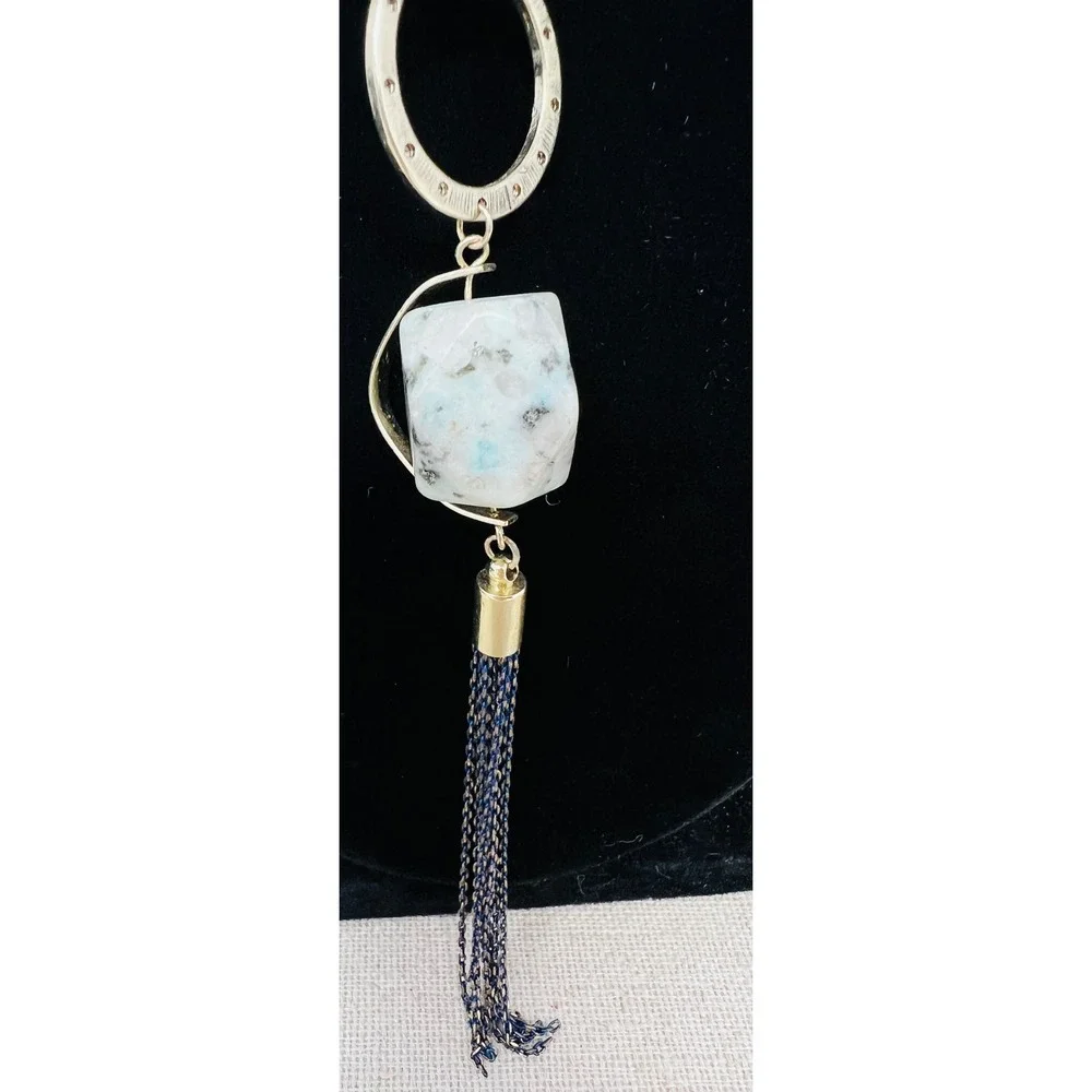 Oliver Bonas Mixed Stone and Tassel Long Pendant Necklace Gold Blue Pink